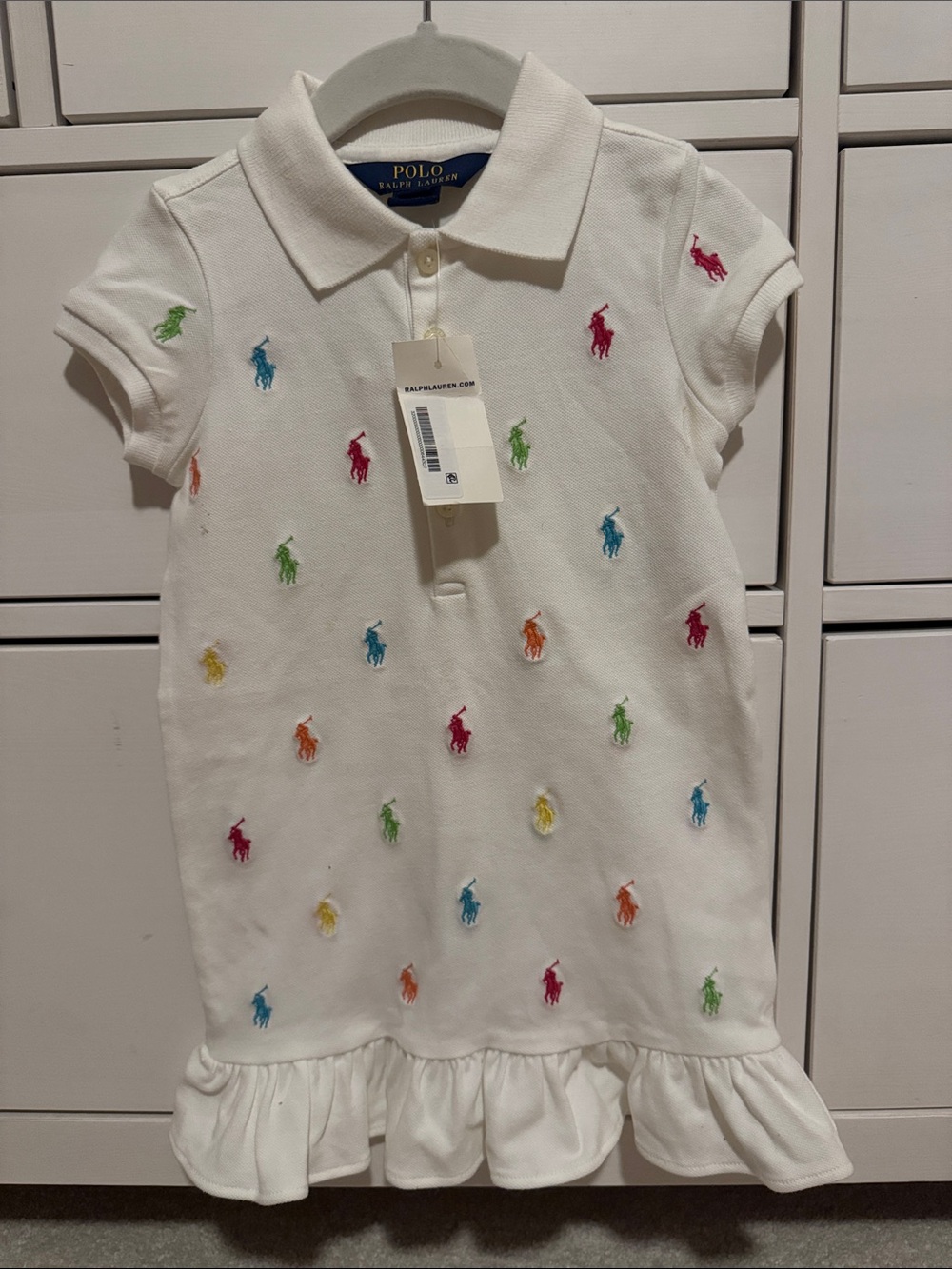 Polo by Ralph Lauren White Girls Polo Dress with Multicolor Pony Embroidery